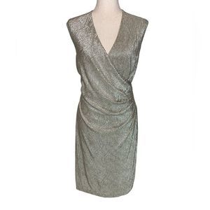 Ralph Lauren Champagne Metallic  Sleeveless Midi Dress| Size 14